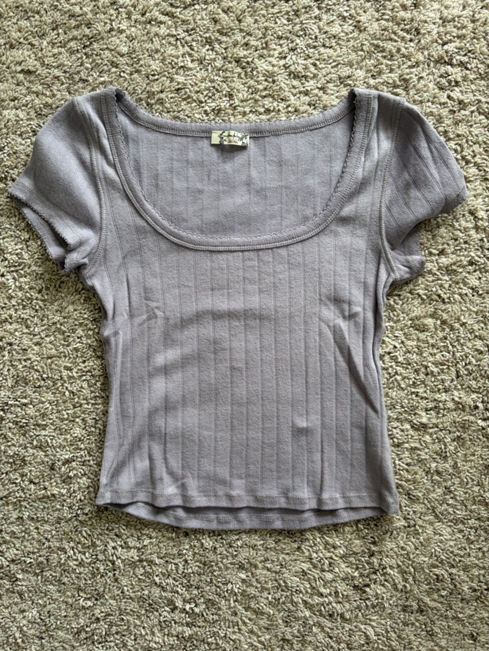 Free People Scoop-Neck Short Sleeve Top - Purple - Picture 1 of 3